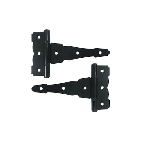 Nuvo Iron BLACK GALVANIZED STEEL HEAVY DUTY DECORATIVE 6in TEE HINGES, 2PK HDTH6BLK